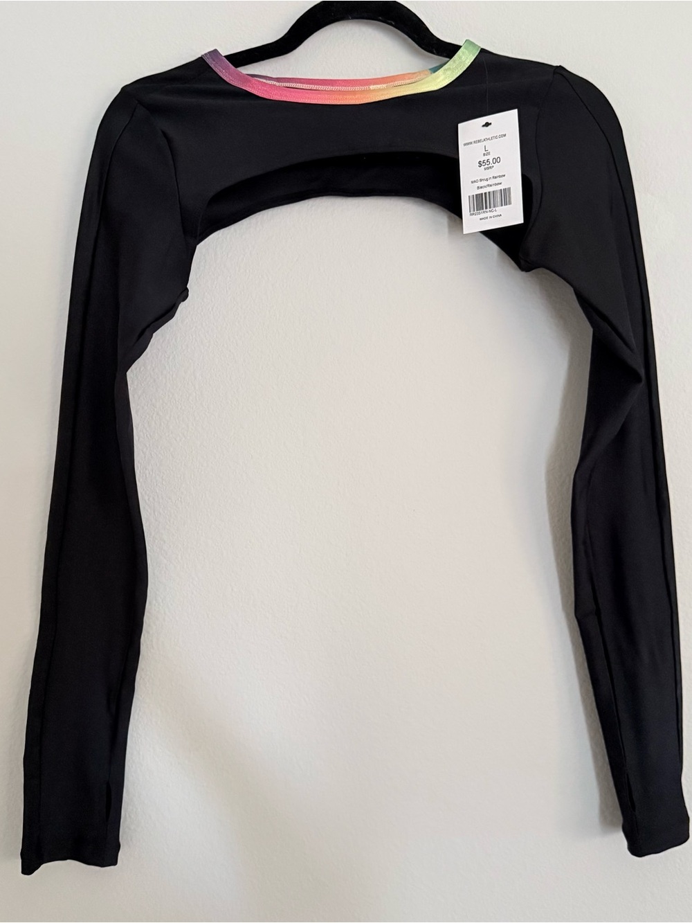 Black Long-Sleeve Bolero Shrug with Rainbow Trim